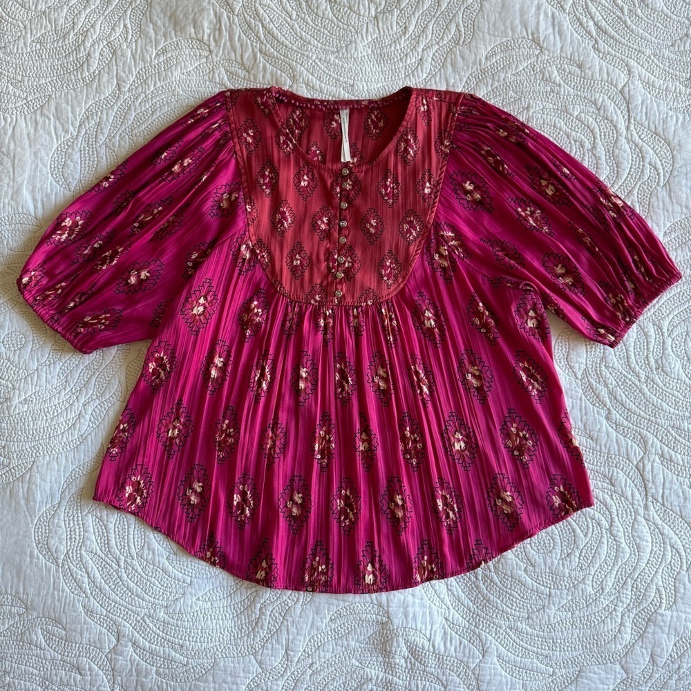 Anthropologie - Drapey Henley Pullover - Pink Combo - Picture 3 of 12